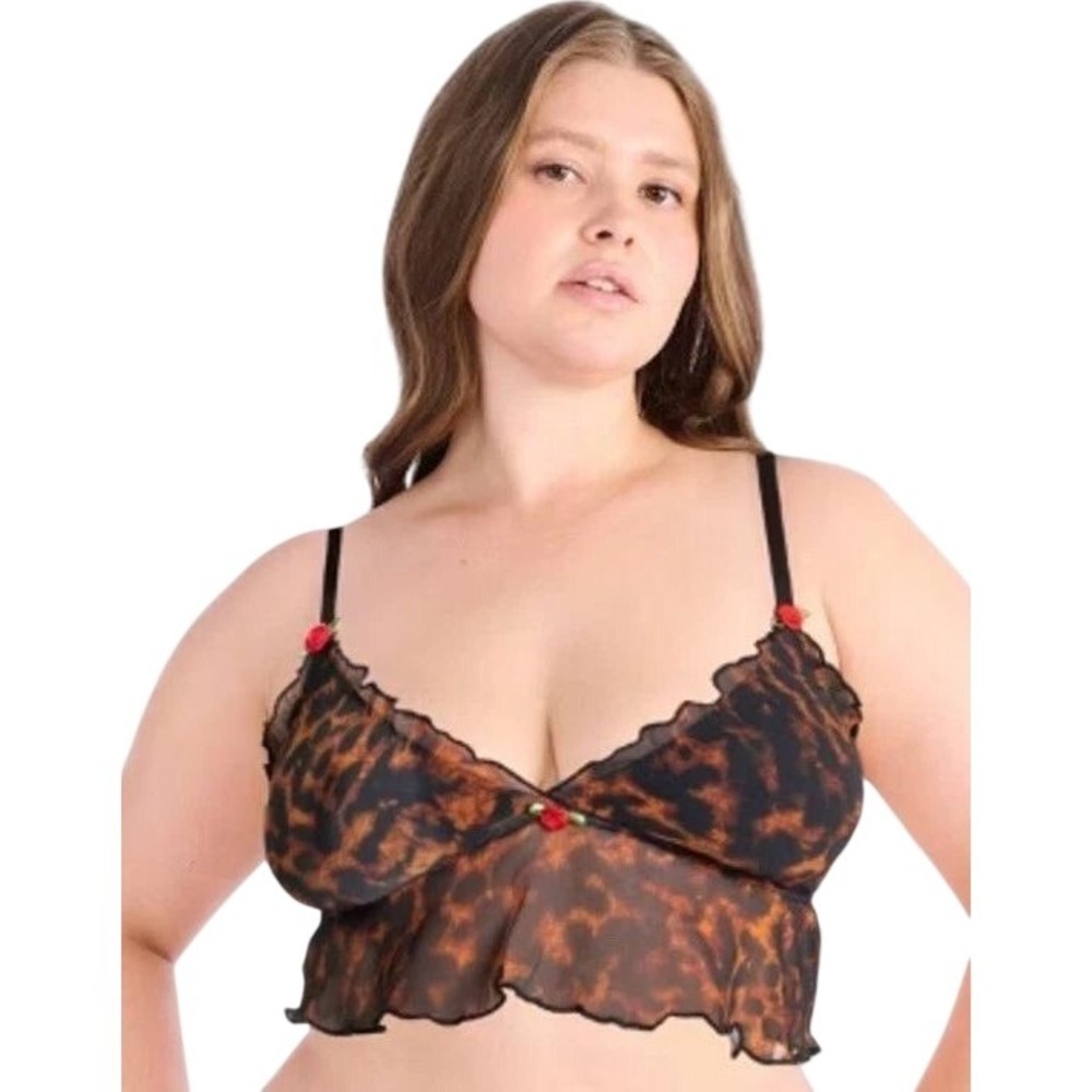 Parade Women's Brown Leopard Print Mesh Ruffle Bralette Top Size 3XL